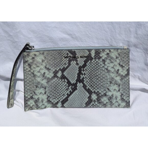 Michael Kors Jet Set Large Clutch Wristlet Snakeskin Embossed Leather 38S9CTTCE - Picture 1 of 11